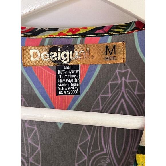 Desigual Rugos Embroidered Geometric Sheer Chiffon Kaftan Blouse Multi Women's M - Picture 8 of 9